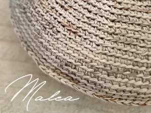 Pouf MALEA | Limitiert | Rundes, gehäkeltes Sitzkissen in Erdtönen | Handgefertigtes Boho-Unikat mit Füllung